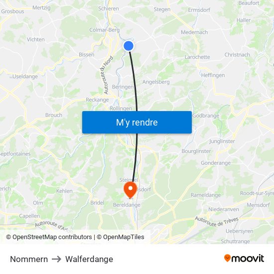 Nommern to Walferdange map