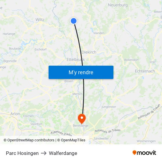 Parc Hosingen to Walferdange map