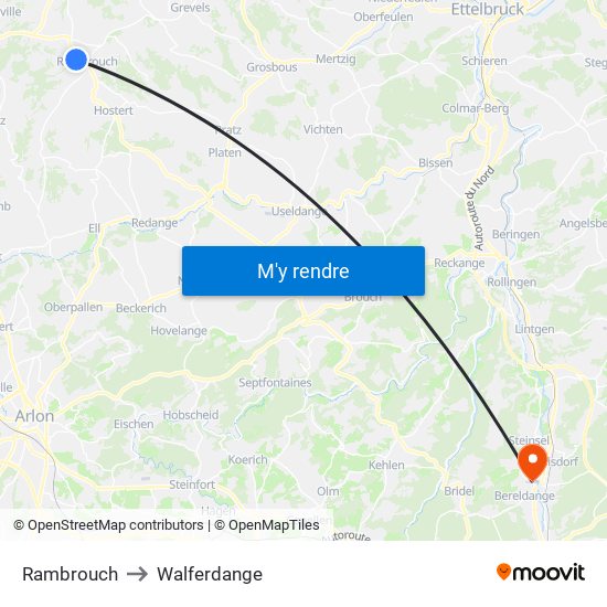 Rambrouch to Walferdange map