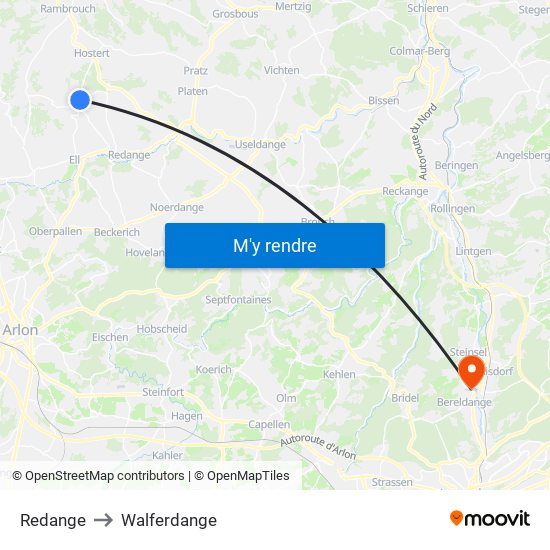 Redange to Walferdange map