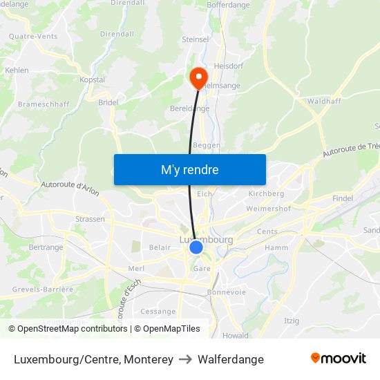 Luxembourg/Centre, Monterey to Walferdange map