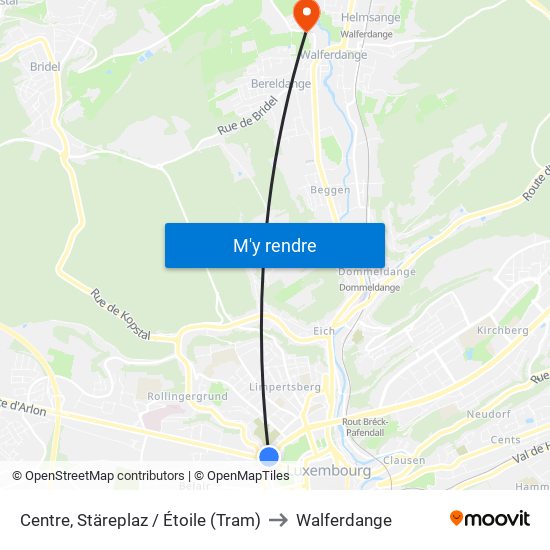 Centre, Stäreplaz / Étoile (Tram) to Walferdange map