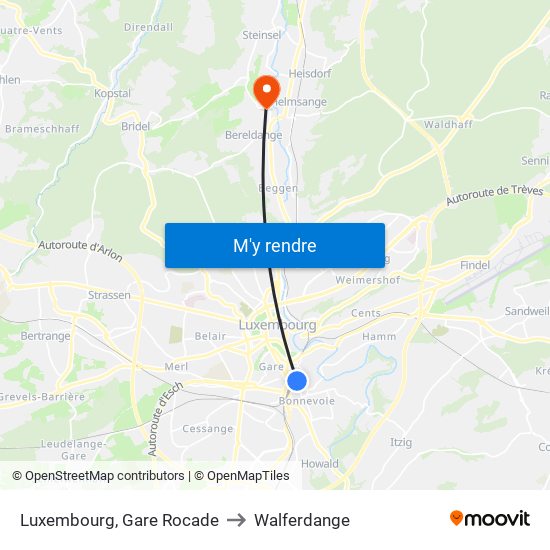 Luxembourg, Gare Rocade to Walferdange map