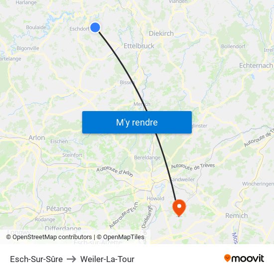 Esch-Sur-Sûre to Weiler-La-Tour map