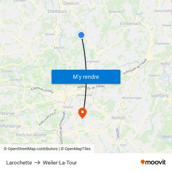 Larochette to Weiler-La-Tour map