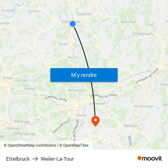 Ettelbruck to Weiler-La-Tour map