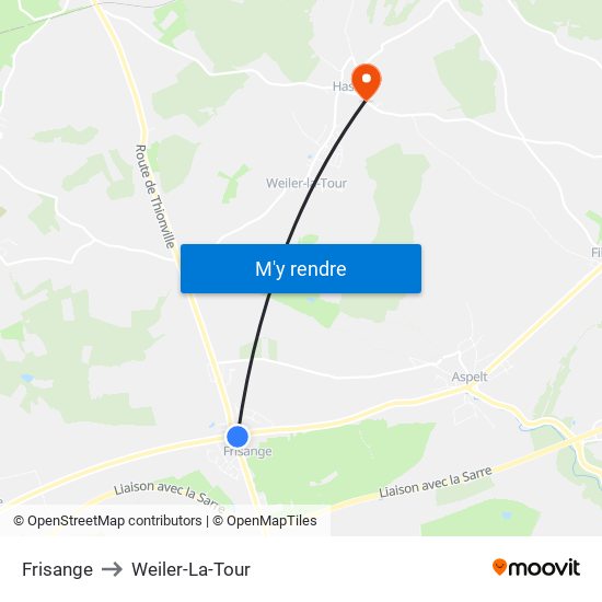 Frisange to Weiler-La-Tour map
