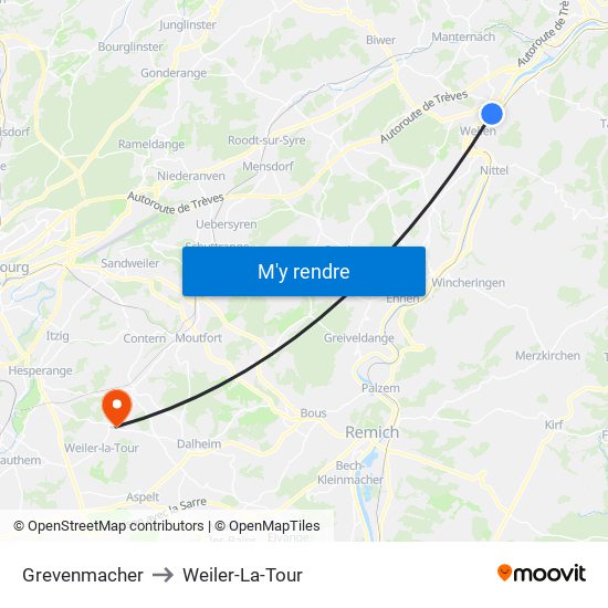 Grevenmacher to Weiler-La-Tour map