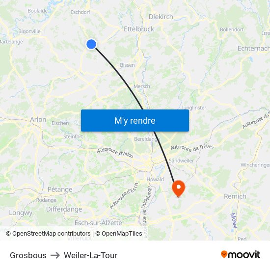 Grosbous to Weiler-La-Tour map