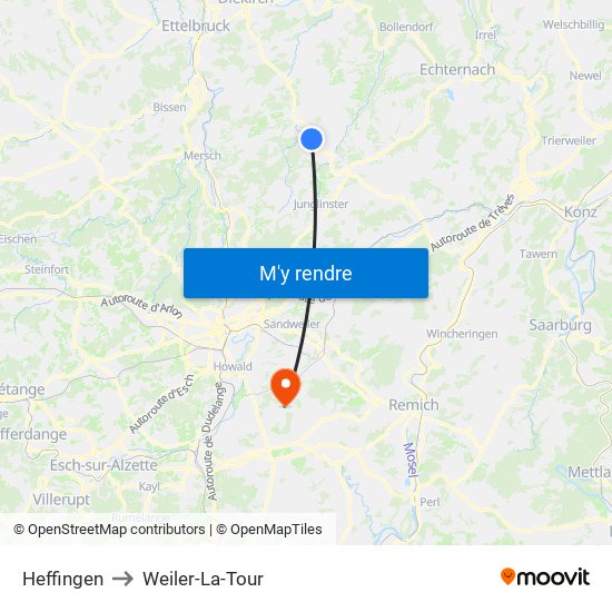 Heffingen to Weiler-La-Tour map
