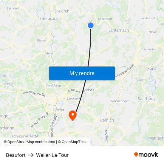 Beaufort to Weiler-La-Tour map