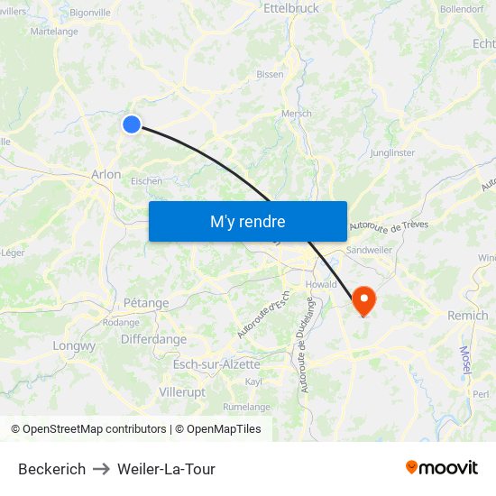 Beckerich to Weiler-La-Tour map