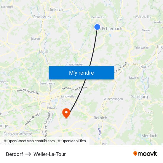 Berdorf to Weiler-La-Tour map