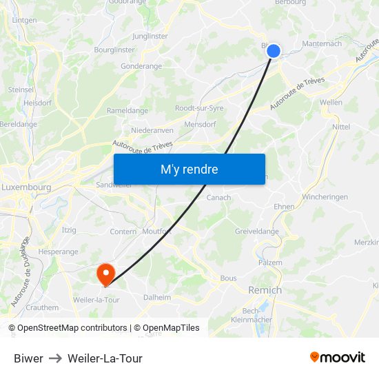 Biwer to Weiler-La-Tour map