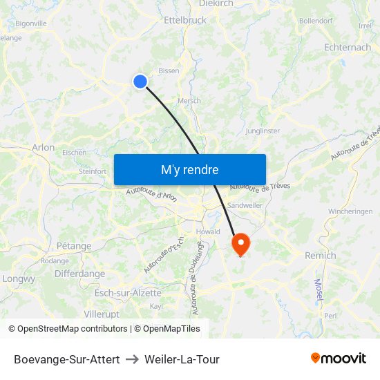 Boevange-Sur-Attert to Weiler-La-Tour map