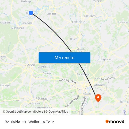 Boulaide to Weiler-La-Tour map