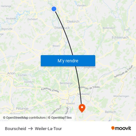 Bourscheid to Weiler-La-Tour map