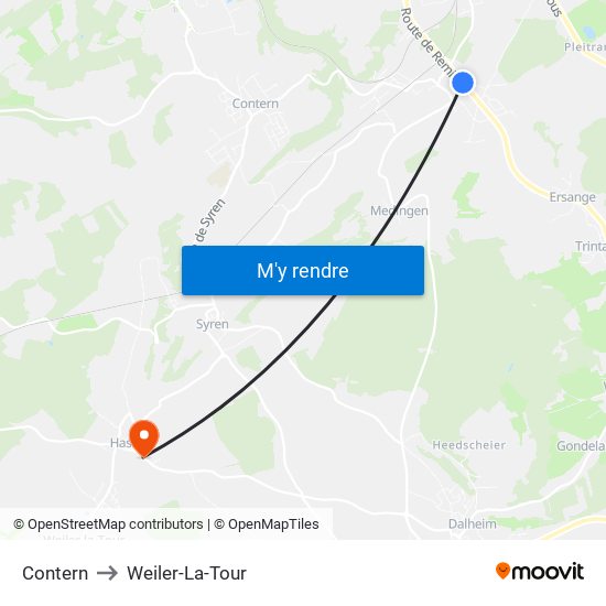 Contern to Weiler-La-Tour map