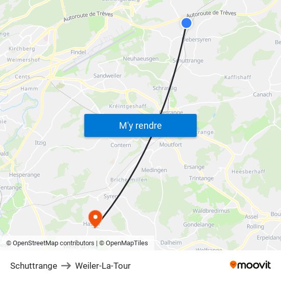 Schuttrange to Weiler-La-Tour map