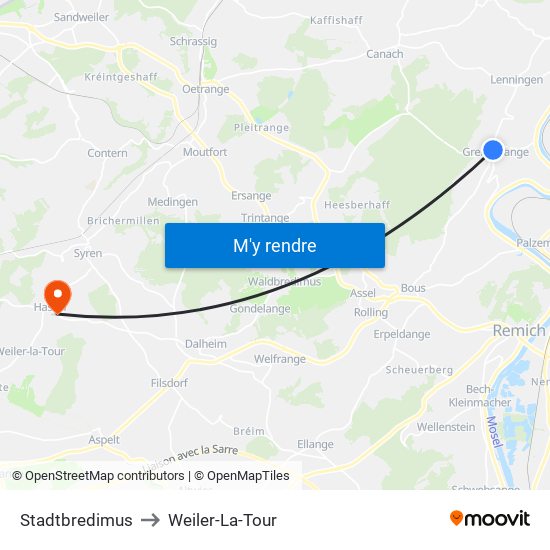 Stadtbredimus to Weiler-La-Tour map