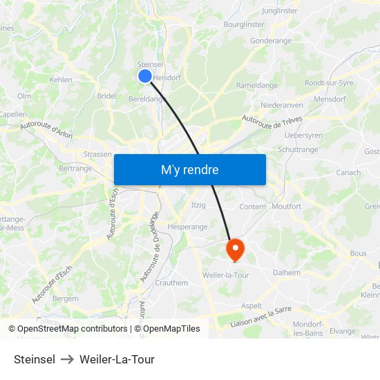 Steinsel to Weiler-La-Tour map