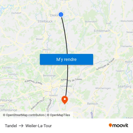 Tandel to Weiler-La-Tour map