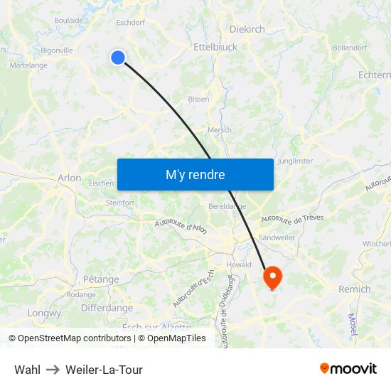 Wahl to Weiler-La-Tour map