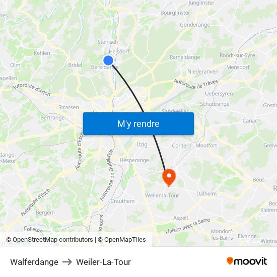 Walferdange to Weiler-La-Tour map