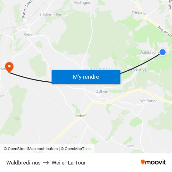 Waldbredimus to Weiler-La-Tour map