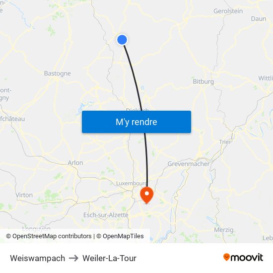 Weiswampach to Weiler-La-Tour map