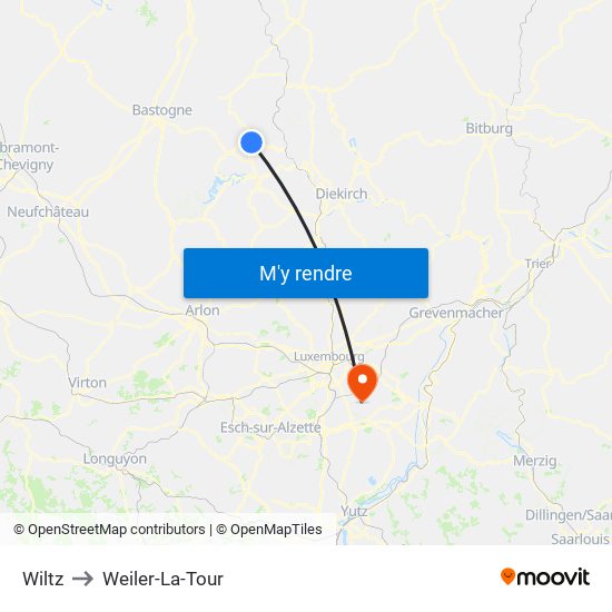Wiltz to Weiler-La-Tour map