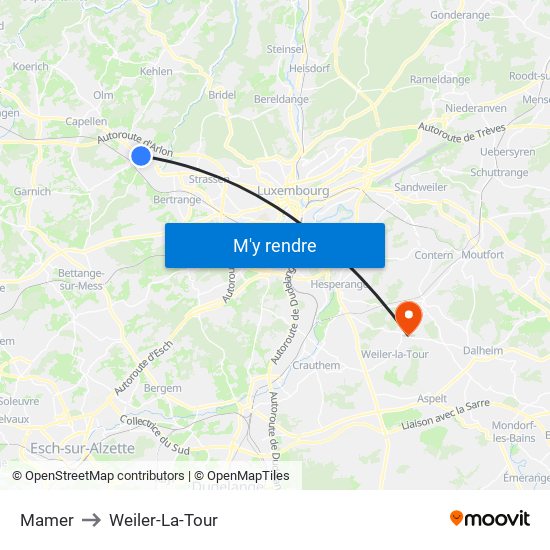 Mamer to Weiler-La-Tour map