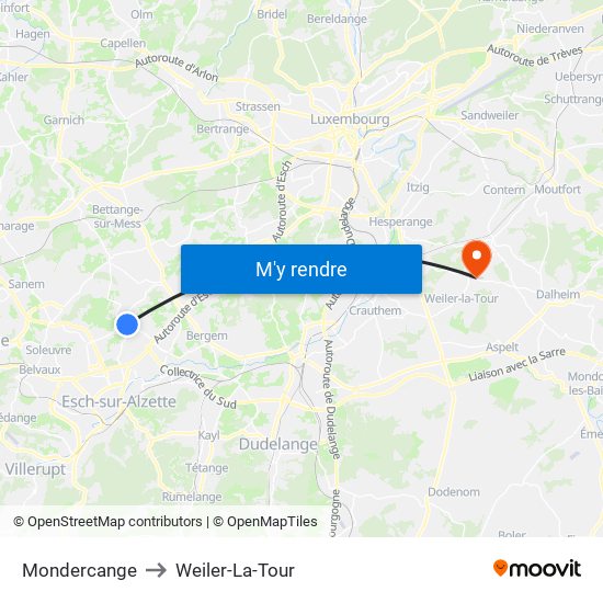 Mondercange to Weiler-La-Tour map