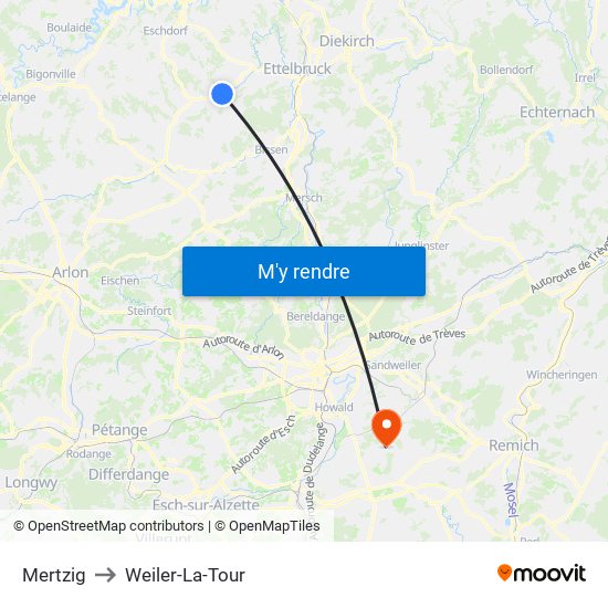 Mertzig to Weiler-La-Tour map