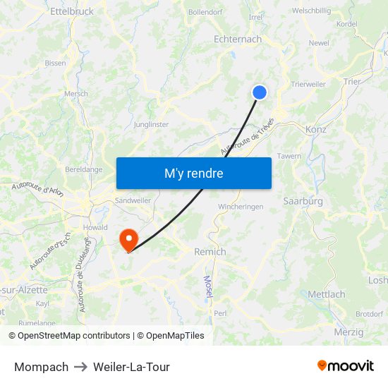 Mompach to Weiler-La-Tour map