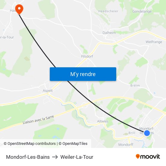 Mondorf-Les-Bains to Weiler-La-Tour map