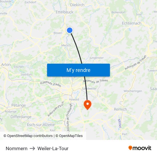 Nommern to Weiler-La-Tour map