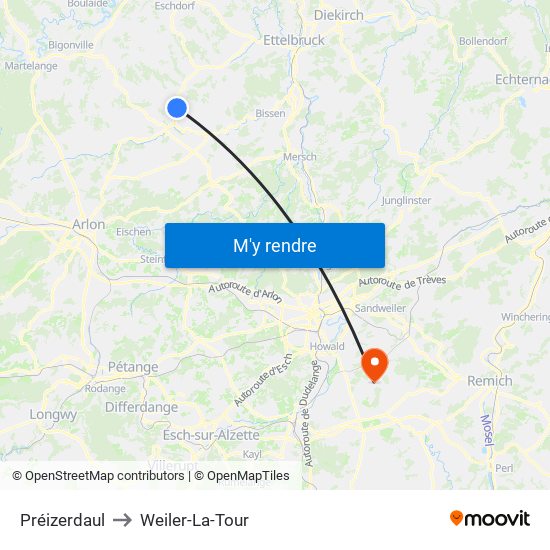 Préizerdaul to Weiler-La-Tour map