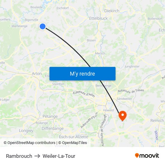 Rambrouch to Weiler-La-Tour map