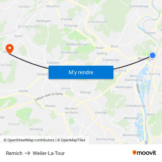 Remich to Weiler-La-Tour map