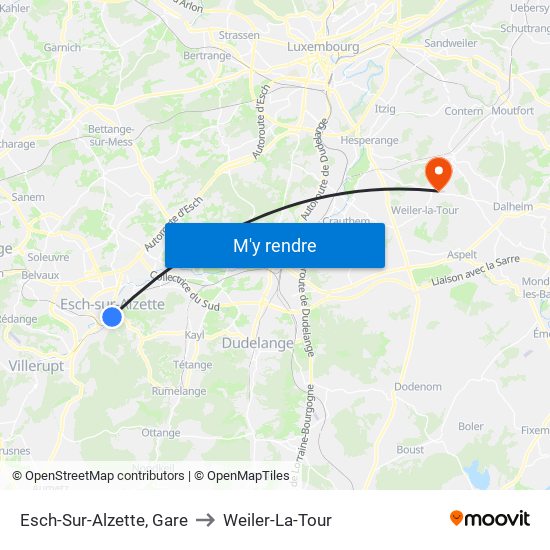 Esch-Sur-Alzette, Gare to Weiler-La-Tour map