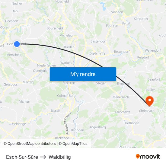 Esch-Sur-Sûre to Waldbillig map