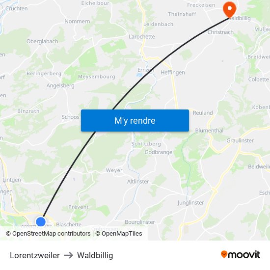 Lorentzweiler to Waldbillig map