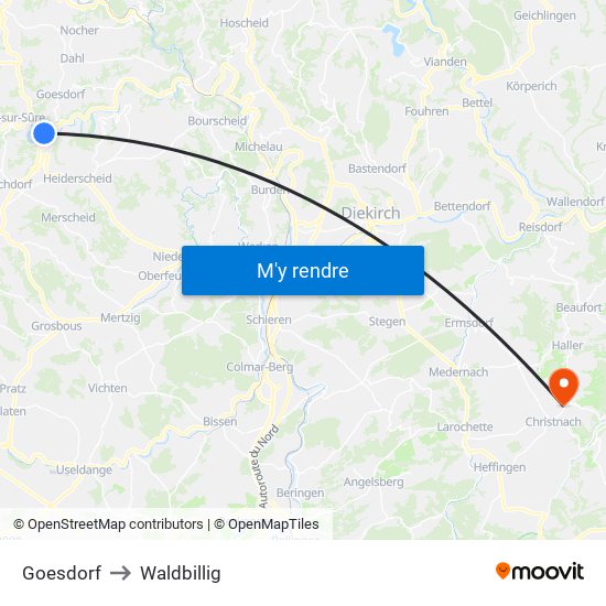 Goesdorf to Waldbillig map