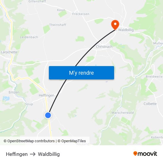 Heffingen to Waldbillig map