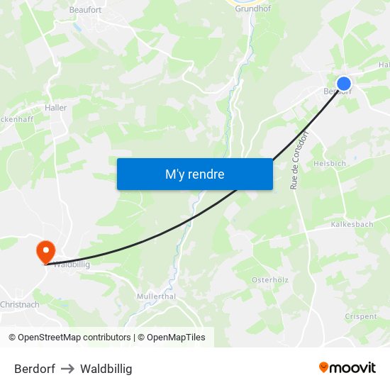 Berdorf to Waldbillig map
