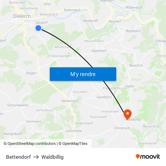 Bettendorf to Waldbillig map