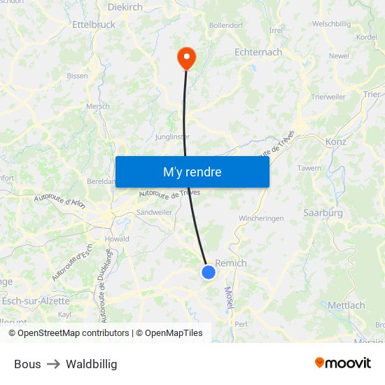 Bous to Waldbillig map