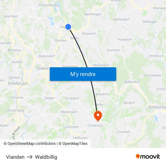 Vianden to Waldbillig map