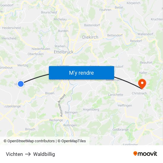 Vichten to Waldbillig map